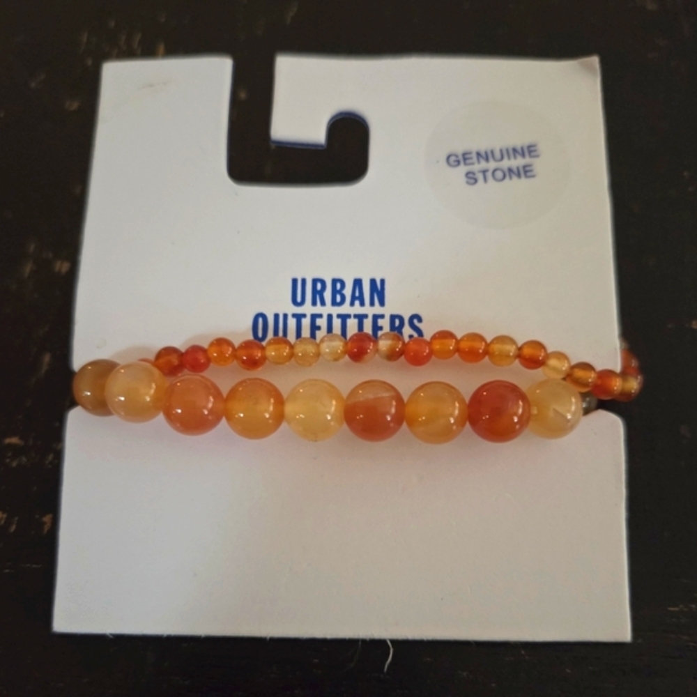 Urban Outfitters‎ Orange Carnelian and Agate Beaded Bracelets Set of 2 NWT